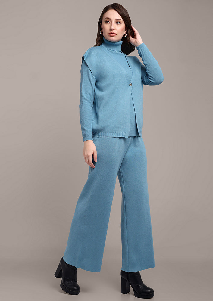 Light Blue Knitted Three-Piece Set IKI CHIC Private Ltd.