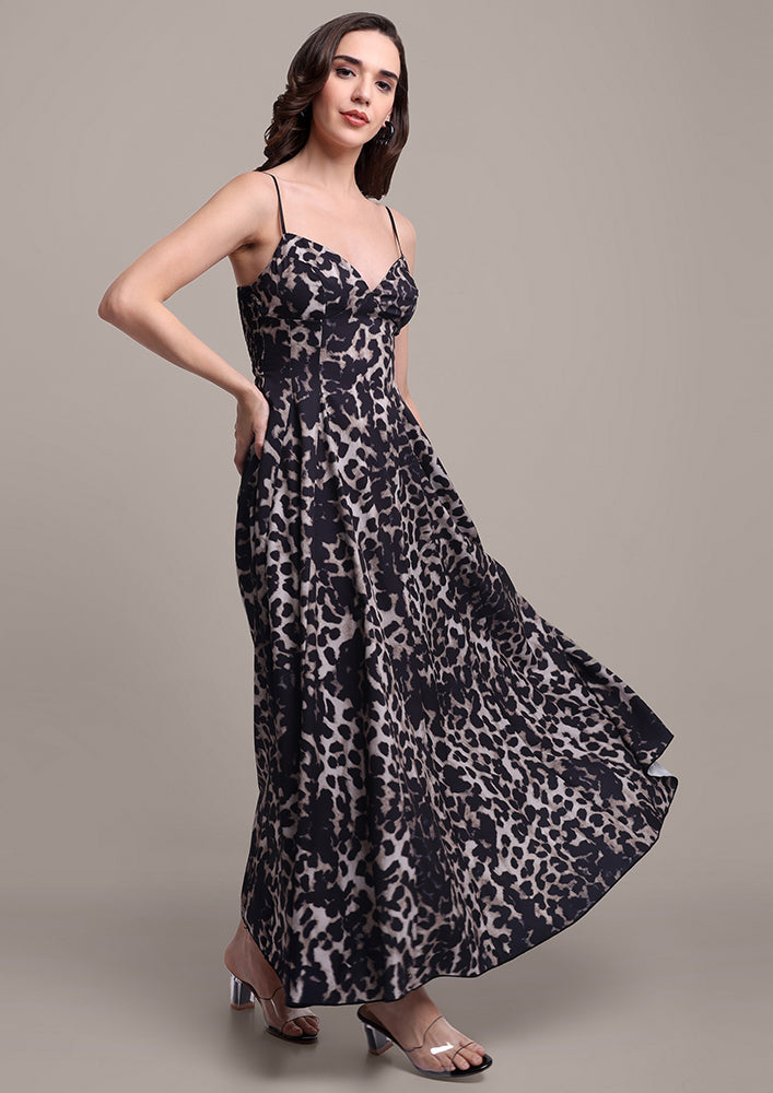 Leopard print sleeveless Maxi Dress IKI CHIC Private Ltd.