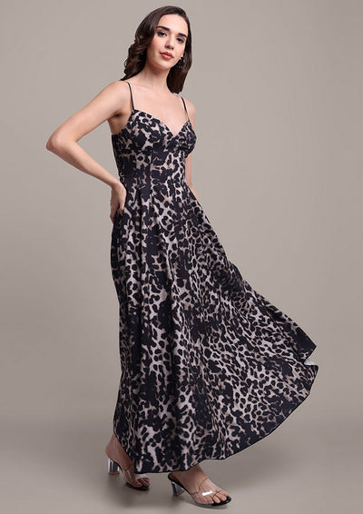 Leopard print sleeveless Maxi Dress IKI CHIC Private Ltd.