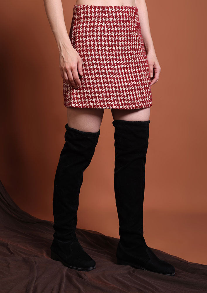 Handwoven Red & Cream Patterned Mini Skirt