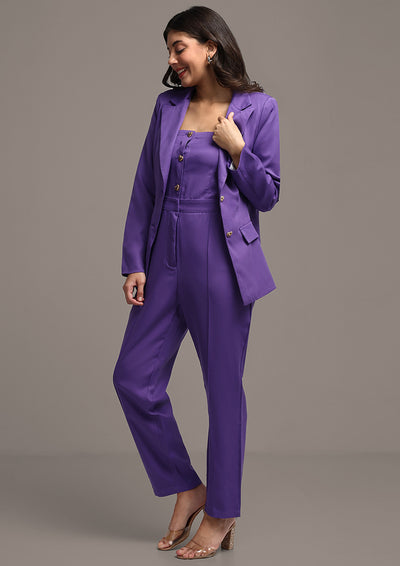 Purple Tube Jumpsuit And Blazer Set With Belt