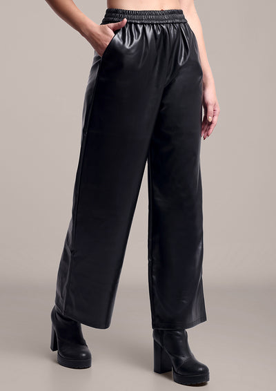 Black Leather wide leg Trouser