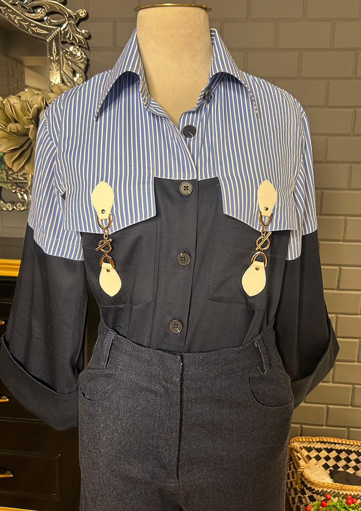 Stripe And Navy Blue Popplin Shirt