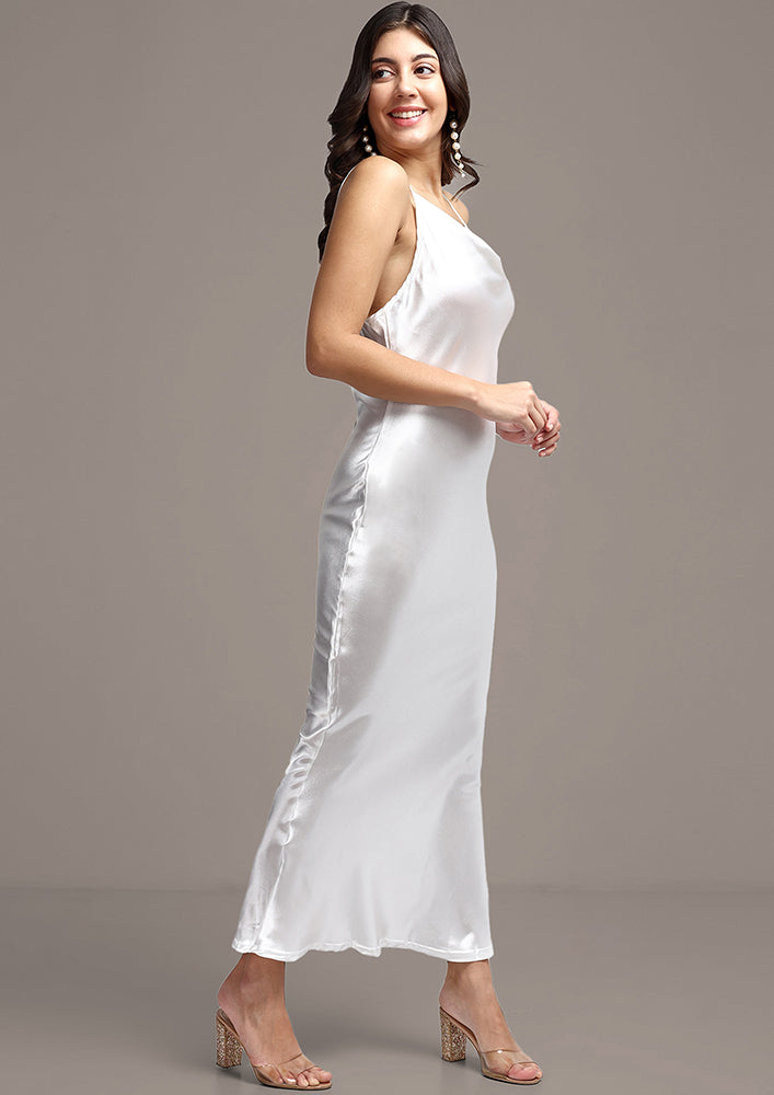 Silver Shoulder Strap Satin Maxi Dress