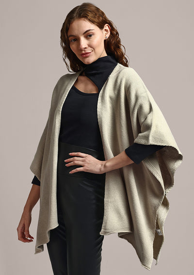 Beige Knitted Cape Cardigan