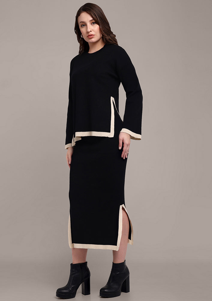 Black Knitted Skirt Set with Slits IKI CHIC Private Ltd.
