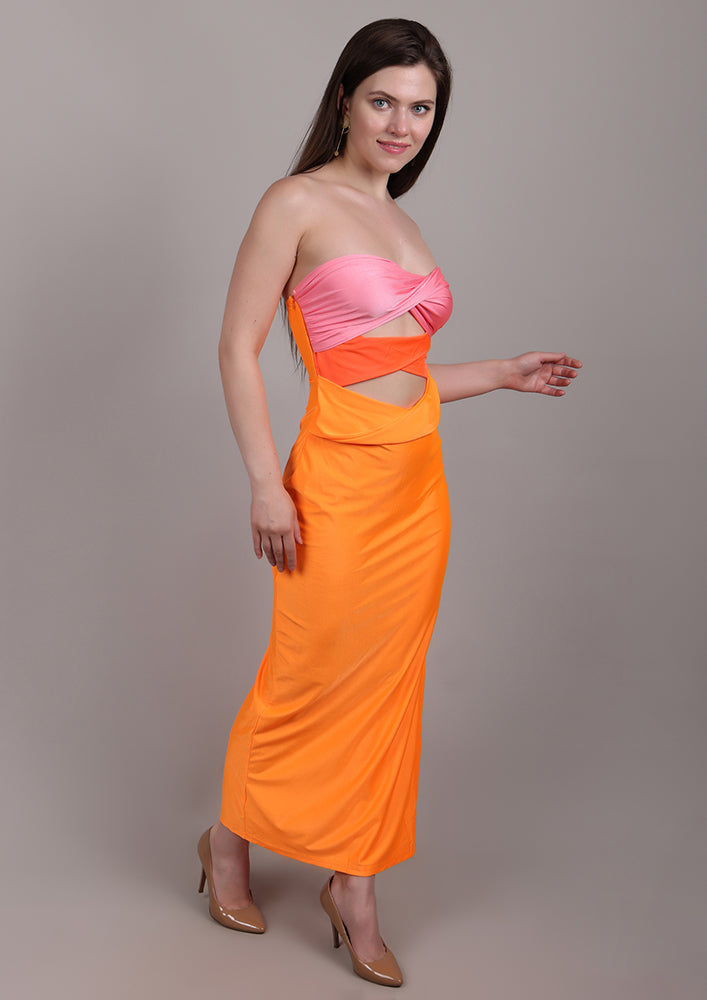 Orange Off-Shoulder Cutout Dress IKI CHIC Private Ltd.