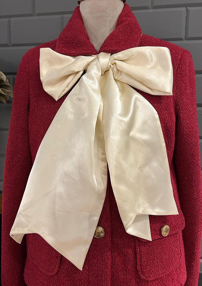 Fuchsia Woolen Blazer with satin bow