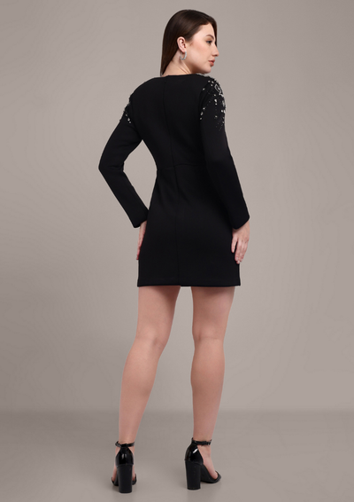 Black Scuba Mini Dress with Embellishment