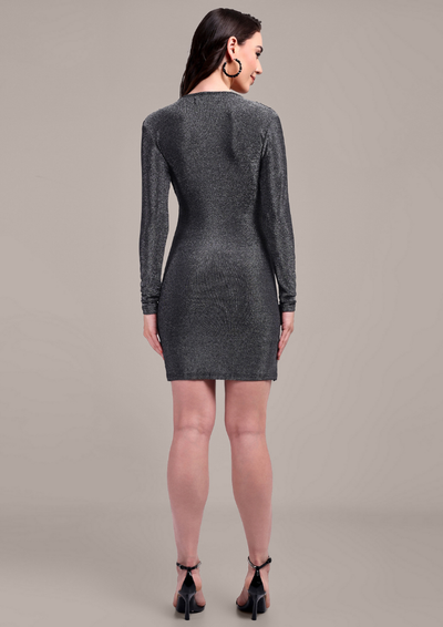 Grey Shimmer V-Neck Bodycon Mini Dress