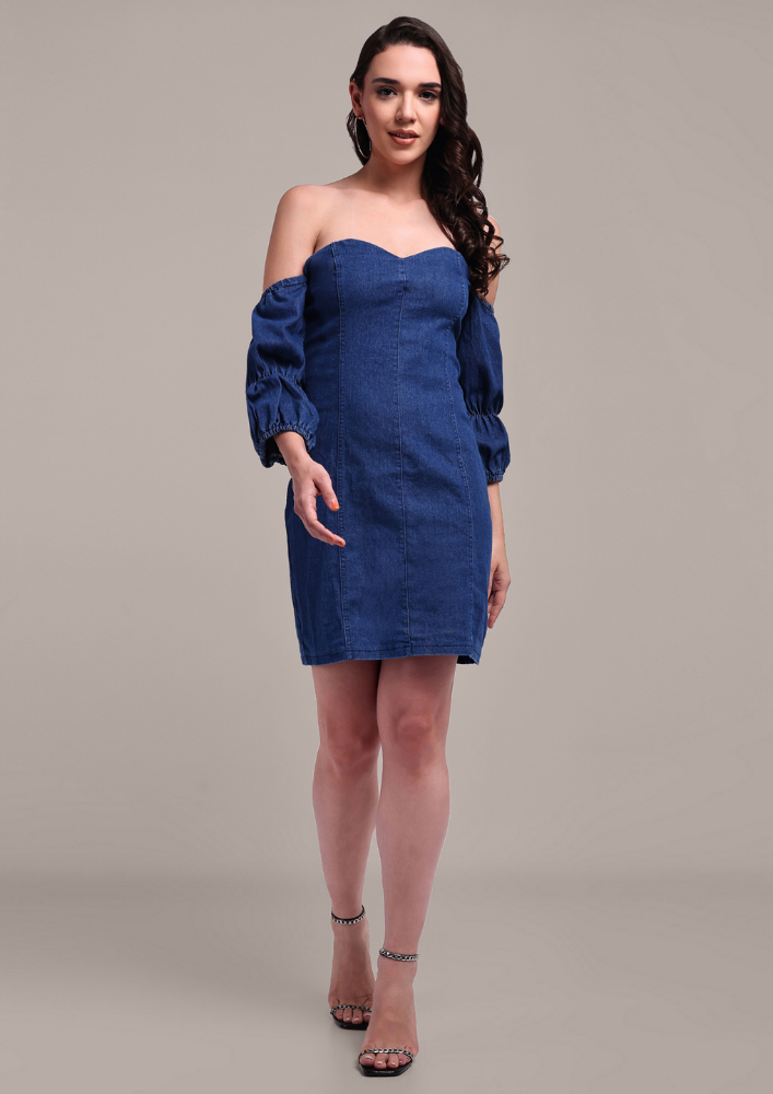 Denim Off-Shoulder Body Fit Mini Dress