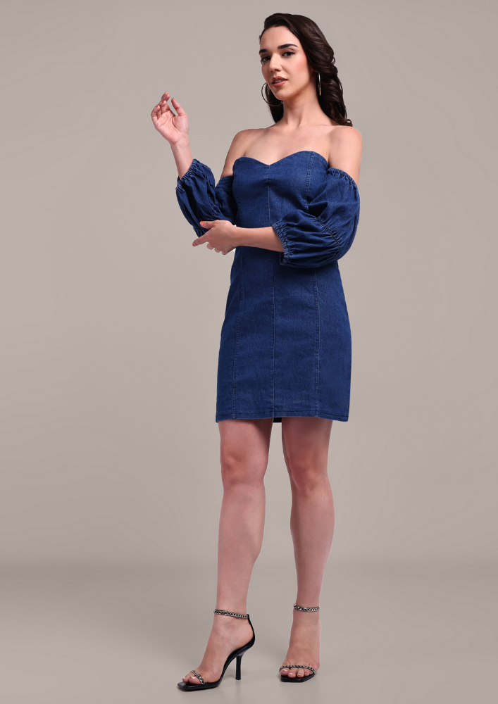 Denim Off-Shoulder Body Fit Mini Dress