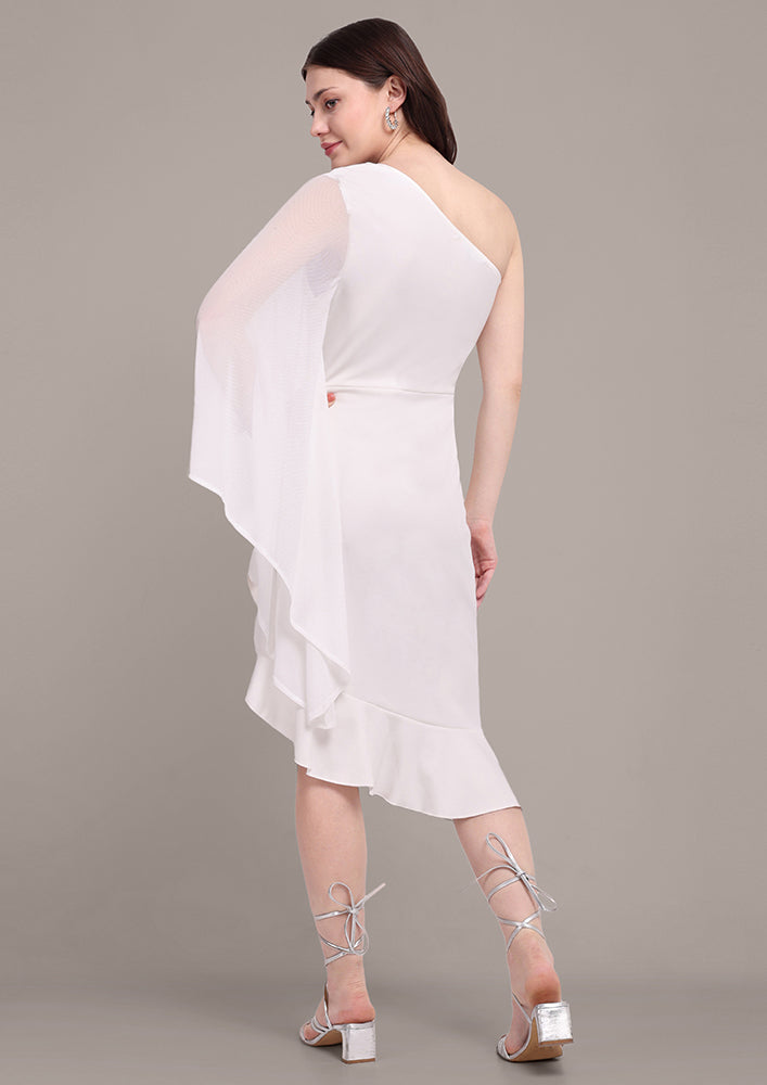 White One Shoulder Asymmetric Dress