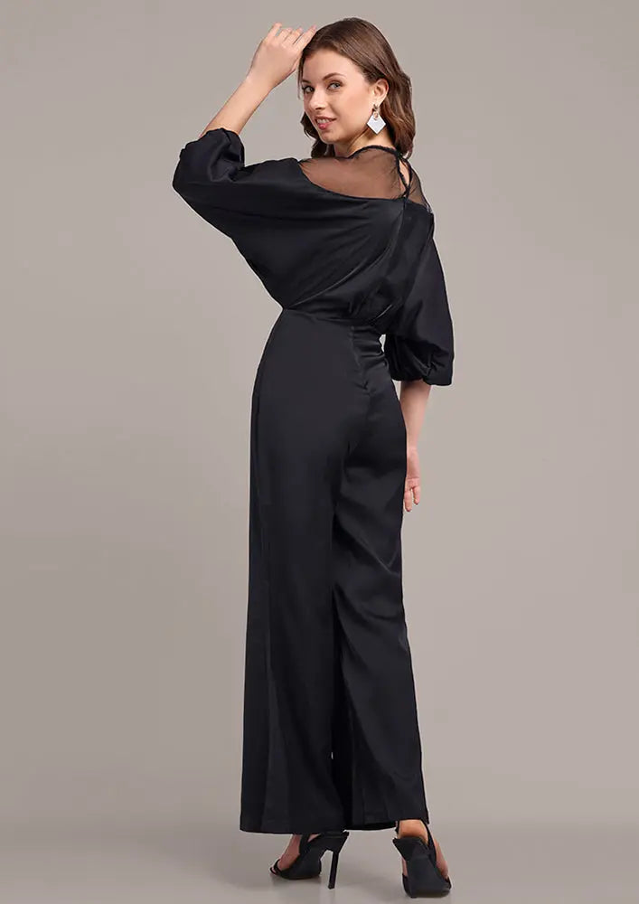 Black V-Neck Wide-Leg Jumpsuit IKI CHIC Private Ltd