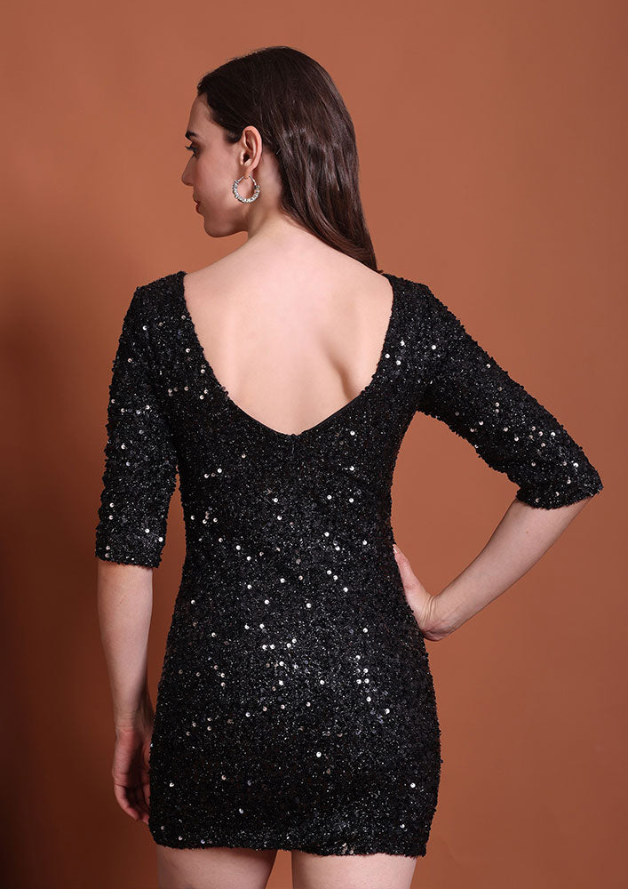 Black Sequin Party Mini Dress