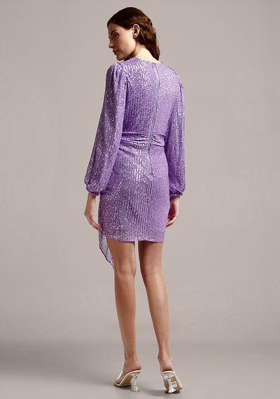 Light Purple Sequin Plunge V-neckline Bodycon Mini Dress