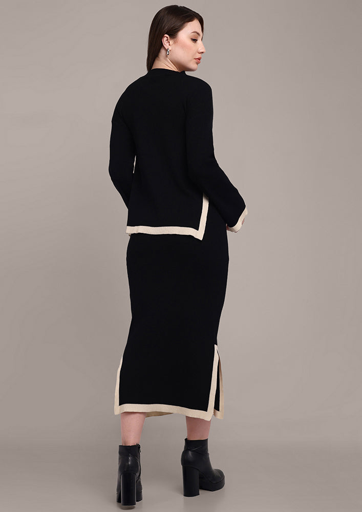 Black Knitted Skirt Set with Slits IKI CHIC Private Ltd.