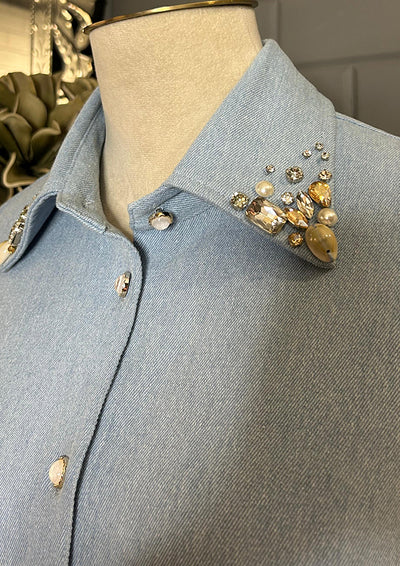 Light Blue Denim Shirt With Work On Collar