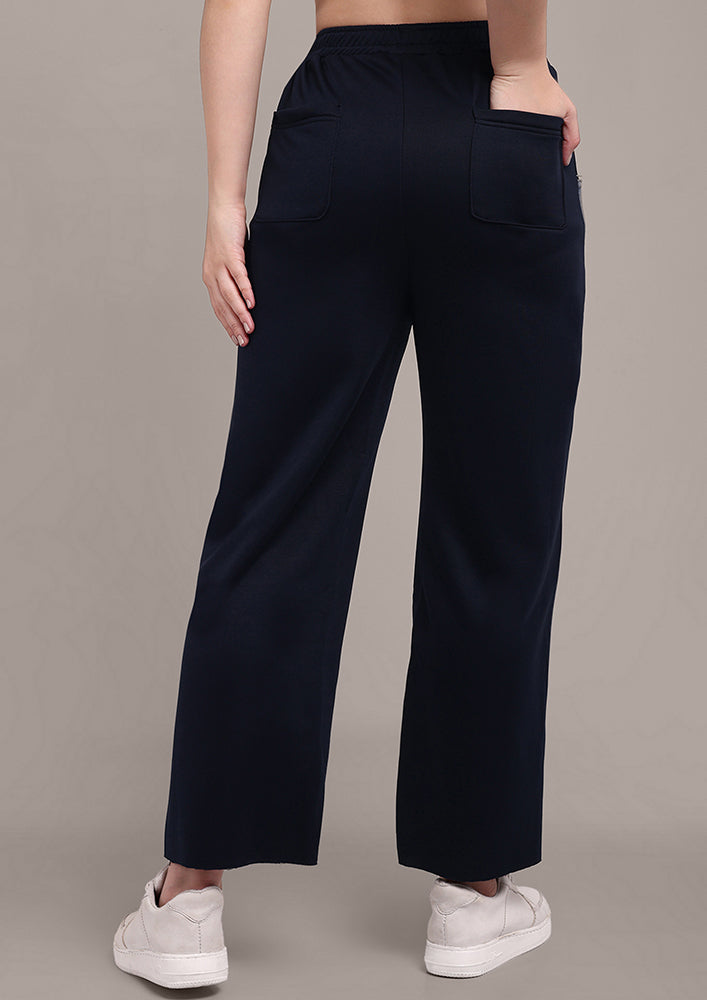 Navy Blue Trousers with Denim Front layer IKI CHIC Private Ltd.