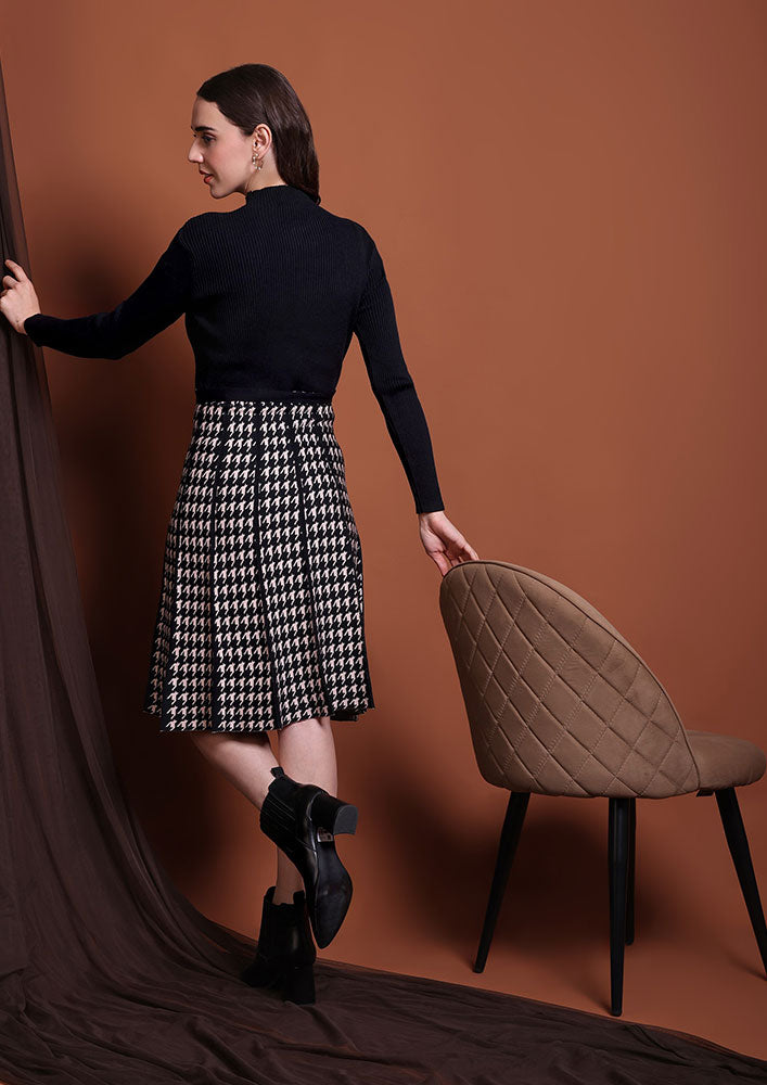 Black Mock Neck Woolen Midi Dress