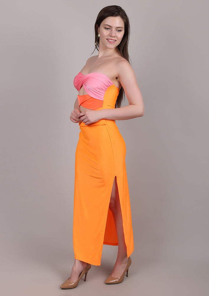 Orange Off-Shoulder Cutout Dress IKI CHIC Private Ltd.