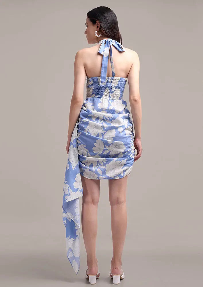 Printed Linen Halter Neck Dress With Side Trail IKI CHIC Private Ltd