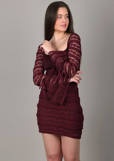 Deep Maroon Lace  Mini Dress