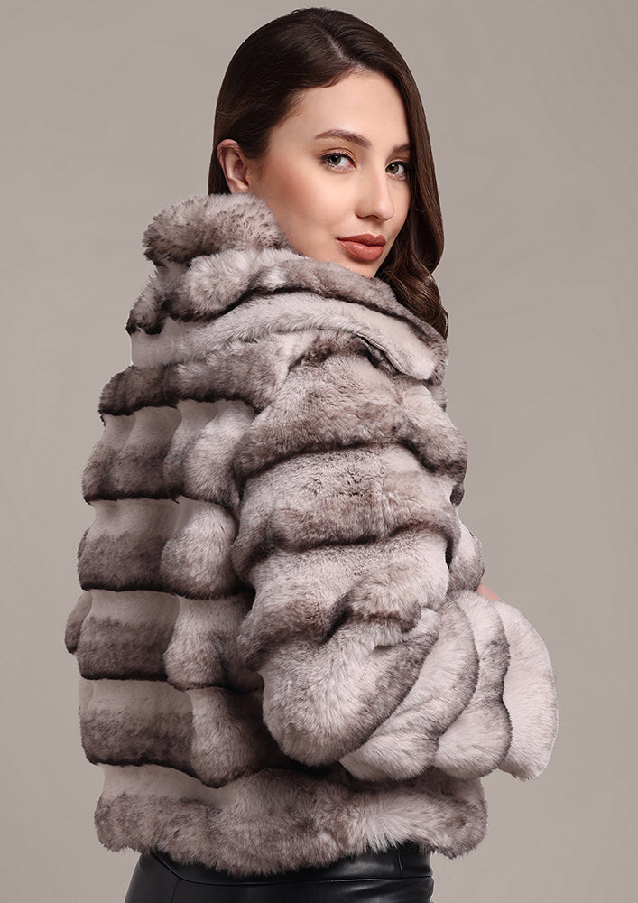 Grey Chinchilla Design Faux Fur Jacket