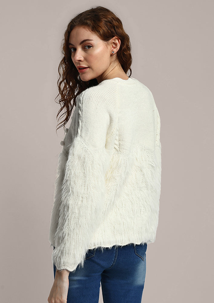 Off-White Knitted Cardigan With Fur Detail