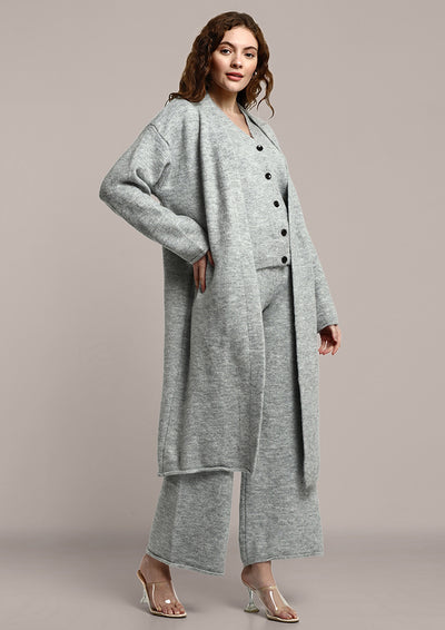 Light Grey 3-Piece Knitted Cape Co-ord Set