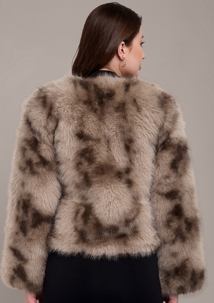 Beige and Brown Arctic Fur jacket IKI CHIC Private Ltd.