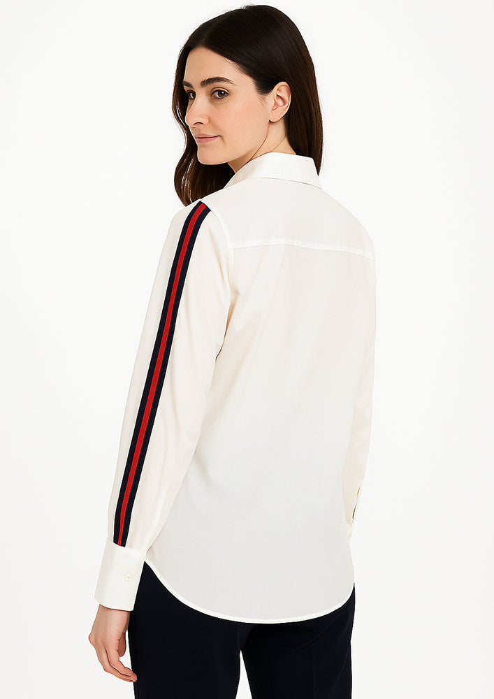 White Poplin Shirt with Lace Detailing & Front Bow Design