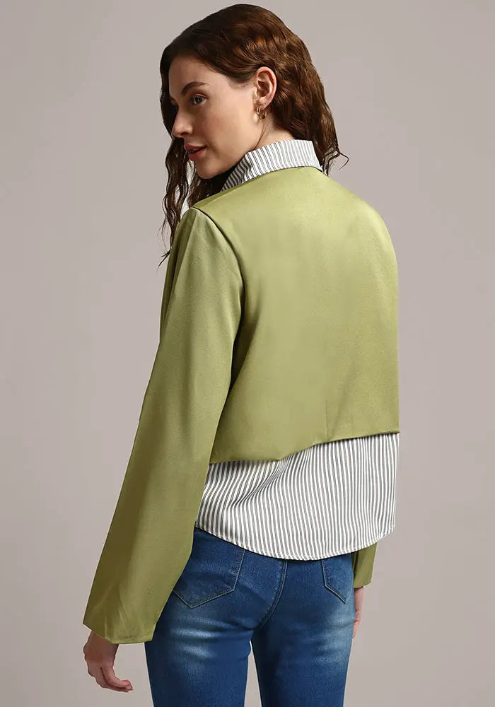 Striped Shirt Style Layered Top IKI CHIC