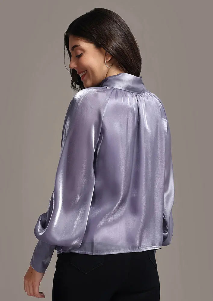 Satin Cuffed Sleeve Neck Tie-up Top IKI CHIC Private Ltd