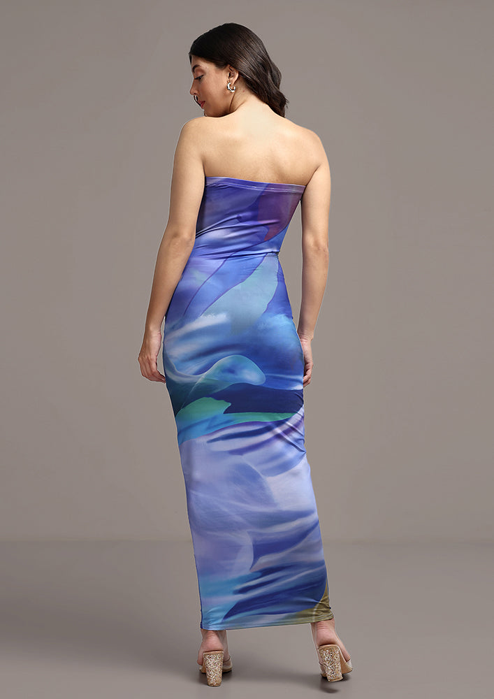 Multicolor Abstract Print Tube Maxi Dress