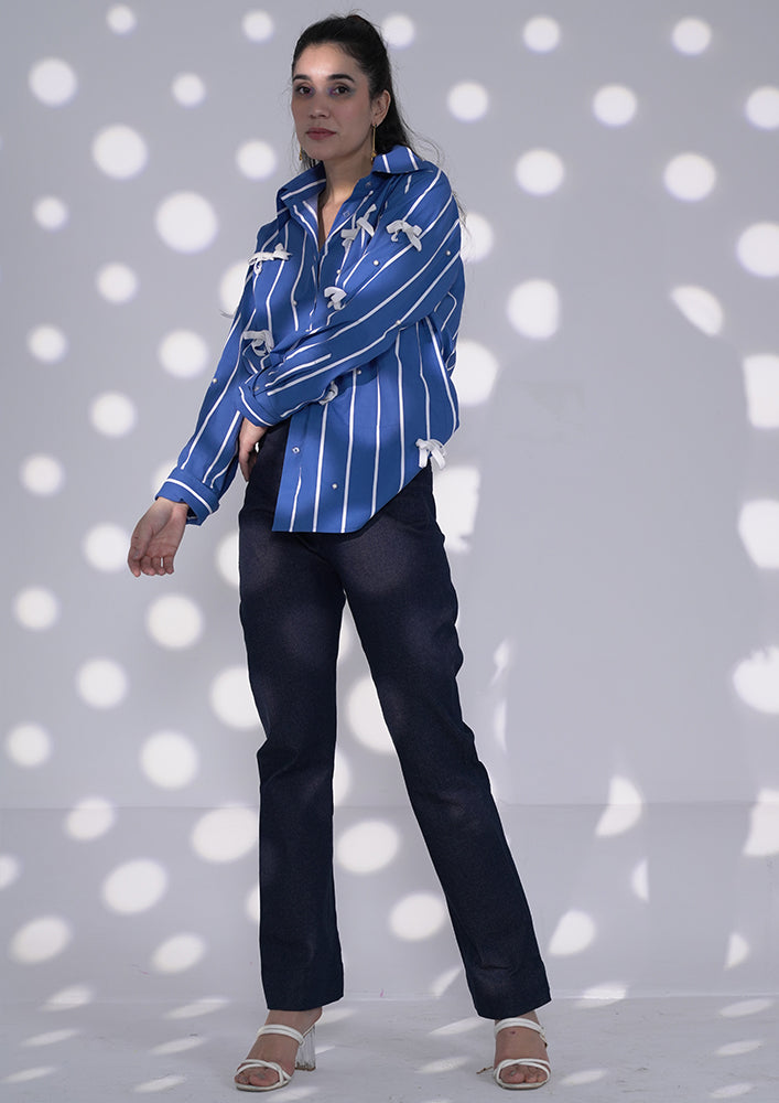 Blue Stripe Shirt with Bow Detailing IKI CHIC Private Ltd.