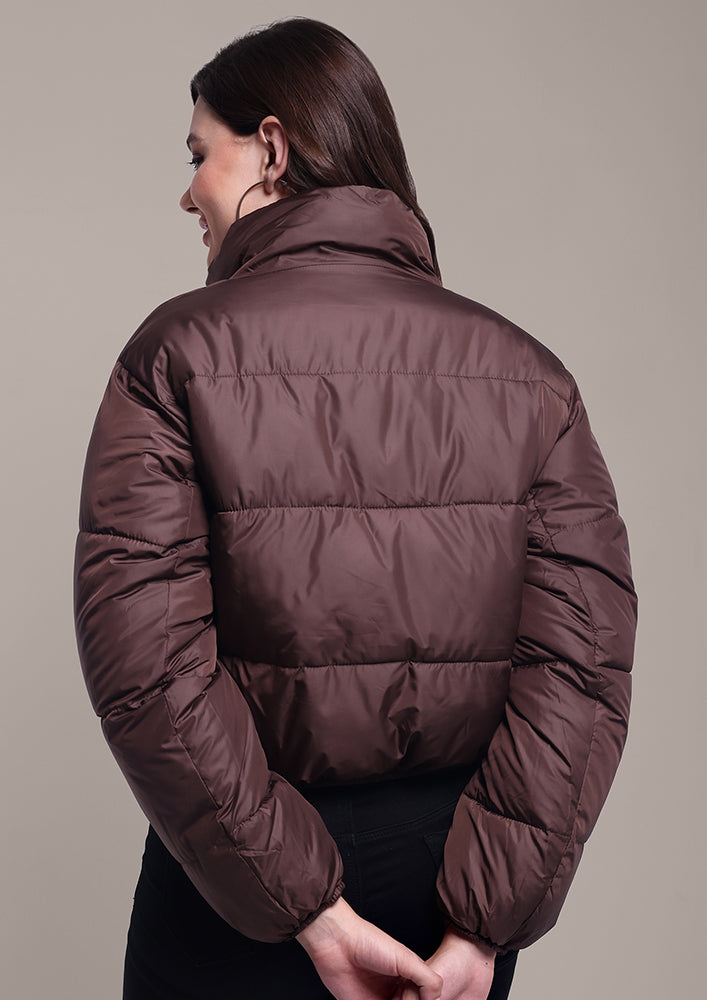 Brown Quilted Short Puffer Jacket