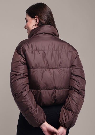 Brown Quilted Short Puffer Jacket