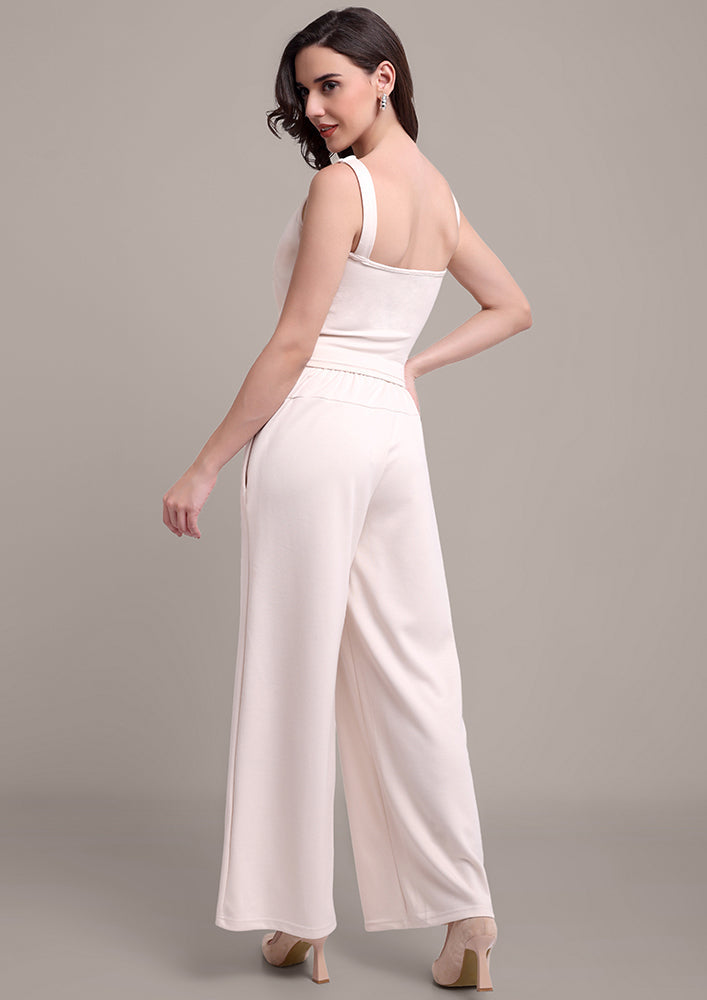 Beige Cowl Neck Top And Pants Co-ord Set IKI CHIC Private Ltd.