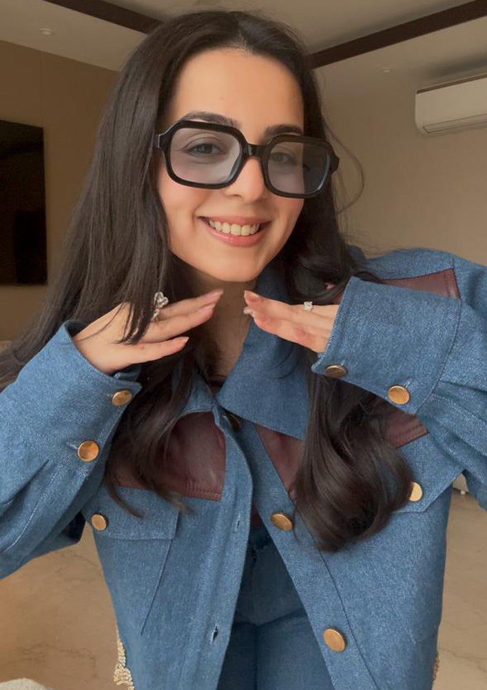 Denim & Leather Fusion with Gold Stone Co-ord Set