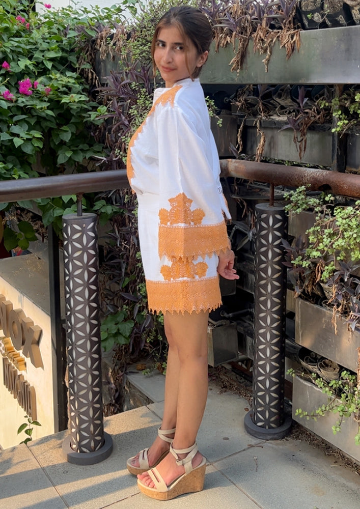 Linen Orange Lace Co-ord Set IKI CHIC Private Ltd.