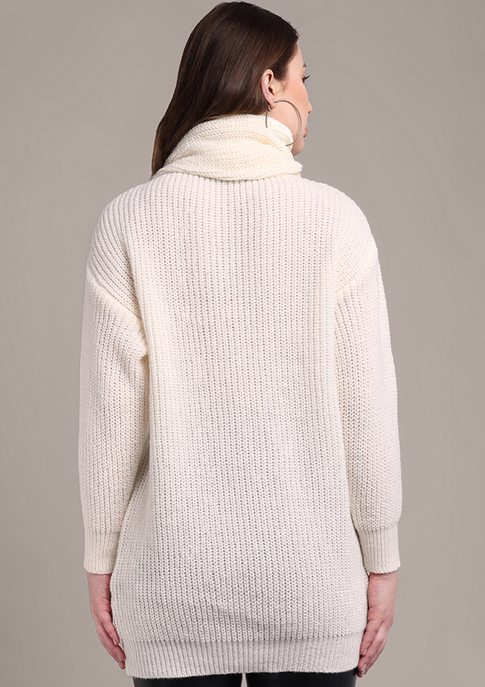 Off-White Knitted Sweater With Muffler