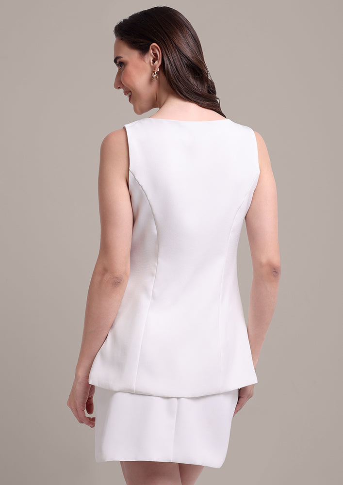 White Petal-Cut sleeveless Formal skirt Set IKI CHIC Private Ltd.