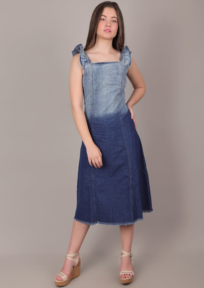 denim ombre dress Kobi Halperin Addison Belted Ombre Cotton Denim Maxi Dress, Medium Indigo, Women's, XS, Casual & Work Dresses Maxi Dresses