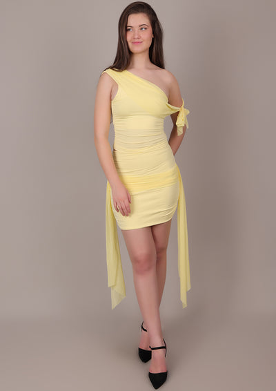 One-Shoulder Yellow Fitted Skirt Set