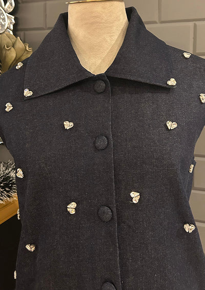 Swarovski-Embellished Denim Vest with Fur