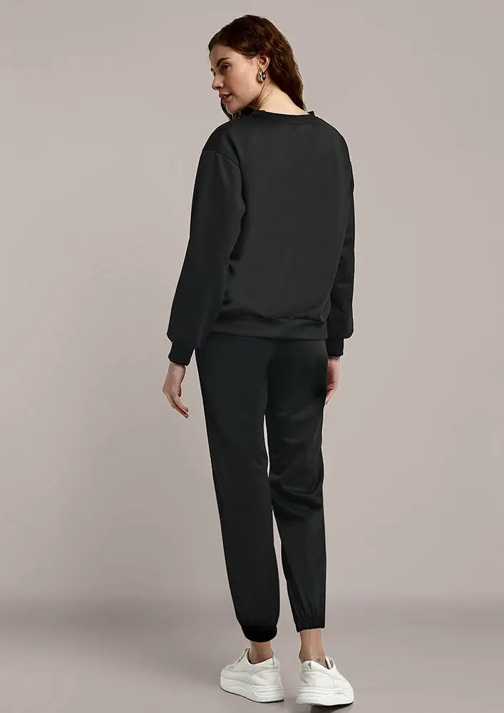 Black Graphic Sweatshirt and Track Pant Set IKI CHIC Private Ltd