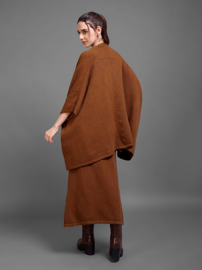 Brown Sleeveless Knit Dress with Matching Cape