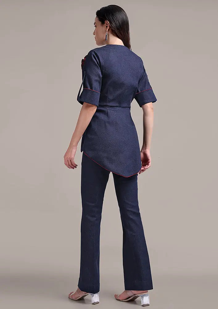 Short-sleeve Denim Jacket And Boot Leg Pant Set IKI CHIC Private Ltd