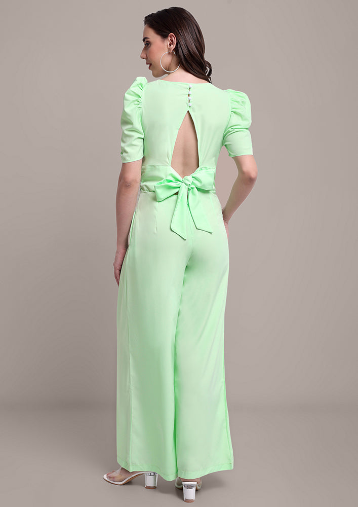 Green V-Neck Jumpsuit IKI CHIC Private Ltd.